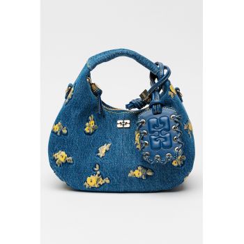 Geanta din denim cu motiv floral - Albastru oceanic