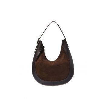 Geanta din piele cu bareta de umar ajustabila - Maro - 40x35x4