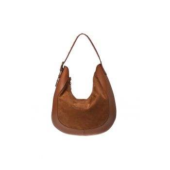 Geanta din piele cu bareta de umar ajustabila - Maro - 40x35x4