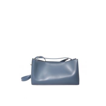Geanta din piele cu bareta de umar ajustabilawfwqdfwqwq - Albastru prafuit - 19x34x14
