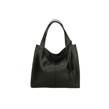 Geanta din piele cu maner si fermoar Seraphina Ultra - Negru