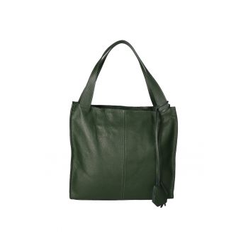 Geanta din piele cu maner si fermoar Seraphina Ultra - Verde inchis
