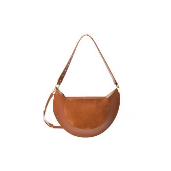 Geanta din piele si piele intoarsa - Maro - 22x36x6