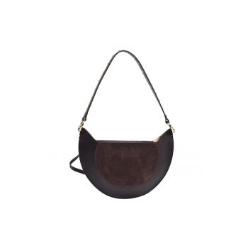 Geanta din piele si piele intoarsa - Maro inchis - 22x36x6