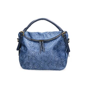 Geanta hobo de piele cu model Devis - Albastru