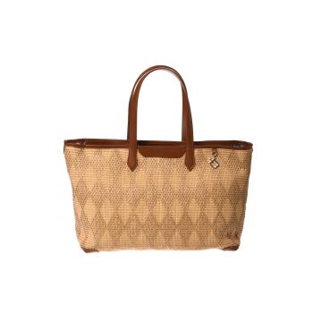 Geanta shopper cu garnituri din piele - Bej