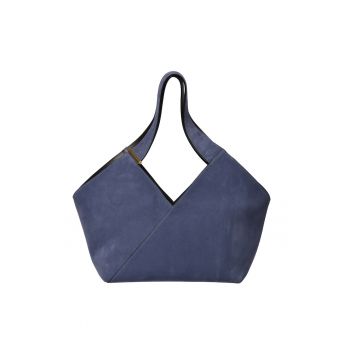 Geanta shopper  din piele intoarsa - Albastru prafuit - 30x48x15