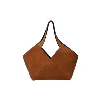 Geanta shopper din piele intoarsa - Maro - 30x48x15