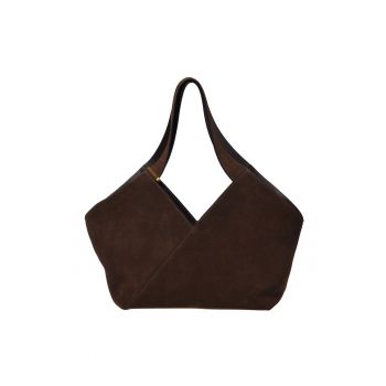 Geanta shopper din piele intoarsa - Maro - 30x48x15