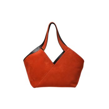 Geanta shopper  din piele intoarsa - Rosu - 30x48x15