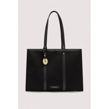 Geanta tote din material textil cu garnituri din piele Elba - Negru carbon/Negru stins