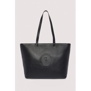 Geanta tote din piele cu aplicatie logo Society - Negru