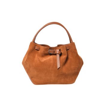 Geanta tote din piele intoarsa - Maro