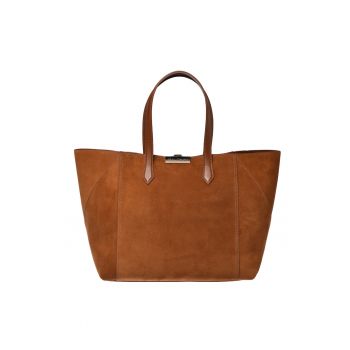 Geanta tote din piele intoarsa - Maro