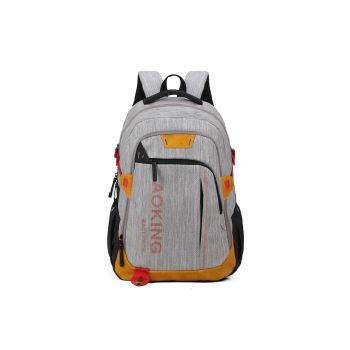 Rucsac cu imprimeu logo si buzunare multiple - Gri deschis