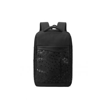Rucsac cu imprimeu si compartiment pentru laptop - Negru