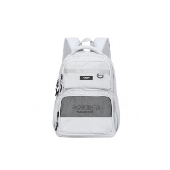 Rucsac din material textil cu buzunare frontale cu fermoar - Gri