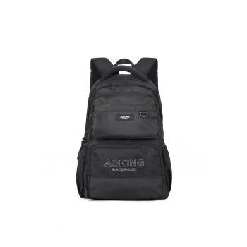 Rucsac din material textil cu buzunare frontale cu fermoar - Negru