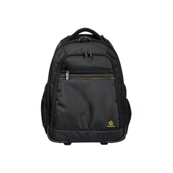 Rucsac laptop  Exactive Exabusiness - 36x20x51 cm - Inchidere cu fermoar - Incuietoare cu cifru - 2 compartimente - 2 roti si maner telescopic - Tesatura exterioara din poliester 100% reciclat - Negru