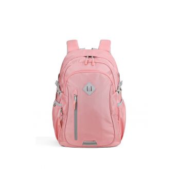Rucsac unisex cu bareta pe piept si compartiment pentru sticla de apa - Roz inchis