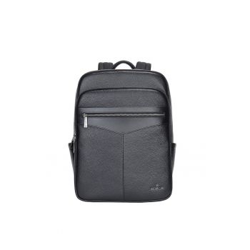 Rucsac unisex de piele cu compartimente multiple - Negru