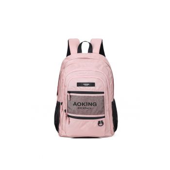 Rucsac unisex din material textil cu buzunare cu fermoar - Roz