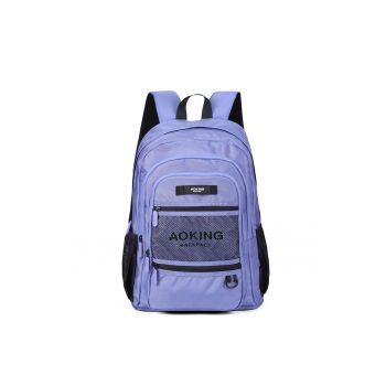 Rucsac unisex din material textil cu buzunare cu fermoar - Violet