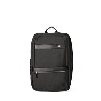 Rucsac unisex dreptunghiular cu buzunar frontal cu fermoar 175607 - Negru