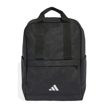 Rucsac cu model monograma si buzunar frontal cu fermoar - Negru stins