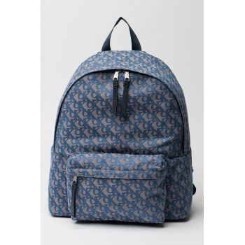 Rucsac cu model si buzunar exterior - Albastru prafuit/Bej