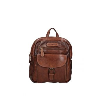 Rucsac de piele cu buzunare exterioare - Maro
