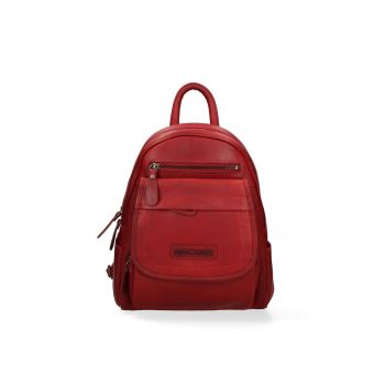 Rucsac de piele cu buzunare multiple - Rosu