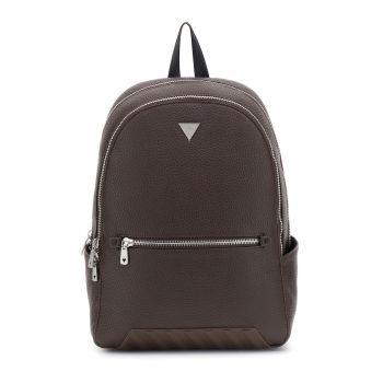 Rucsac de piele ecologica cu logo metalic - Maro inchis
