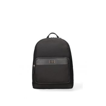 Rucsac din piele cu buzunar frontal - Negru