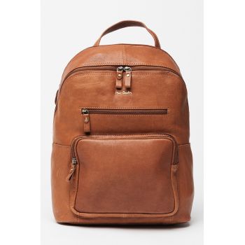 Rucsac din piele cu buzunar frontal Tilak - Maro inchis