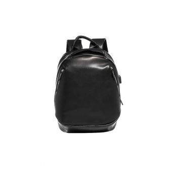 Rucsac din piele ecologica cu buzunare frontale cu fermoar Erevan Ultra - Negru
