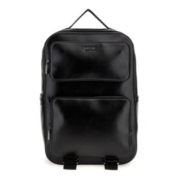 Rucsac din piele ecologica cu detaliu logo - Negru