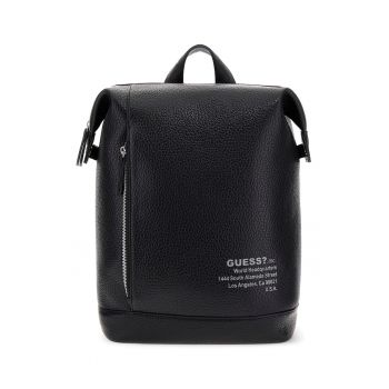 Rucsac din piele ecologica cu imprimeu logo - Negru