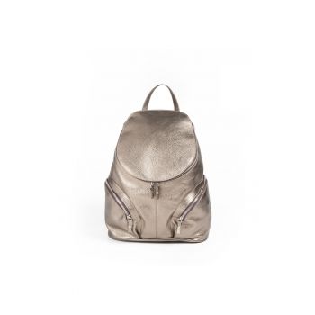 Rucsac  piele naturala - gri - 2 manere ajustabile - compartiment cu 3 buzunare