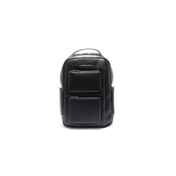 Rucsacdin piele ecologica cu buzunare frontale cu fermoar Obsidian Nova - Negru