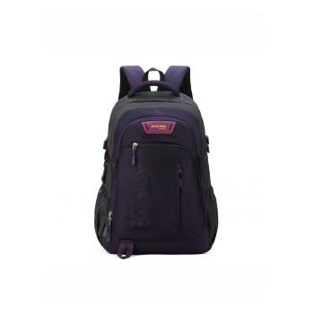 Rucsasc cu imprimeu logo si buzunare - Negru/Violet