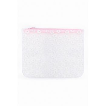 Etui cu model floral - Roz pastel/Alb optic