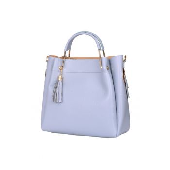 Geanta Fabiana din piele naturala pentru dama - Albastru - 32x32cm
