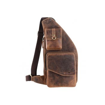 Rucsac crossbody unisex piele naturala maro antichizat 21 x 40 cm - Vintage -