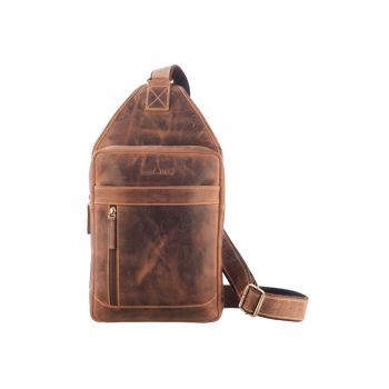 Rucsac crossbody unisex piele naturala maro antichizat 21 x 41 cm - Vintage -
