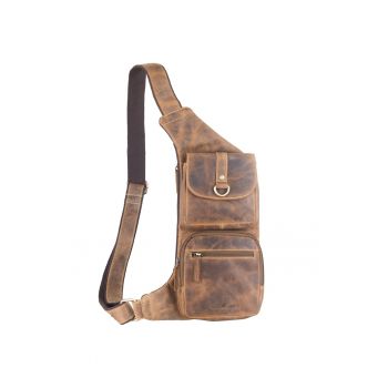 Rucsac crossbody unisex piele naturala maro antichizat 26 x 43 cm - Vintage -