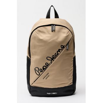 Rucsac cu imprimeu logo si fermoar - Negru/Bej