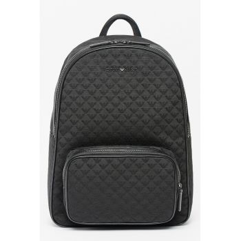 Rucsac cu monograma si buzunar frontal - Negru