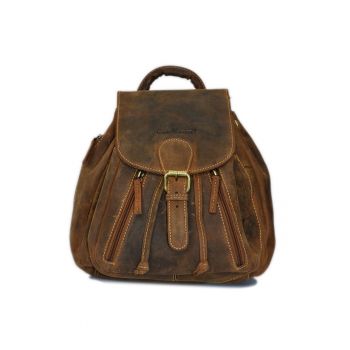 Rucsac dama piele naturala maro antichizat 28 x 28 cm - Vintage -