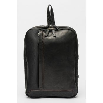 Rucsac de piele cu detalii de panza - Negru/Maro